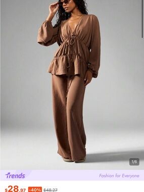 Missguided elegant brown linen feel tiered set/ maternity